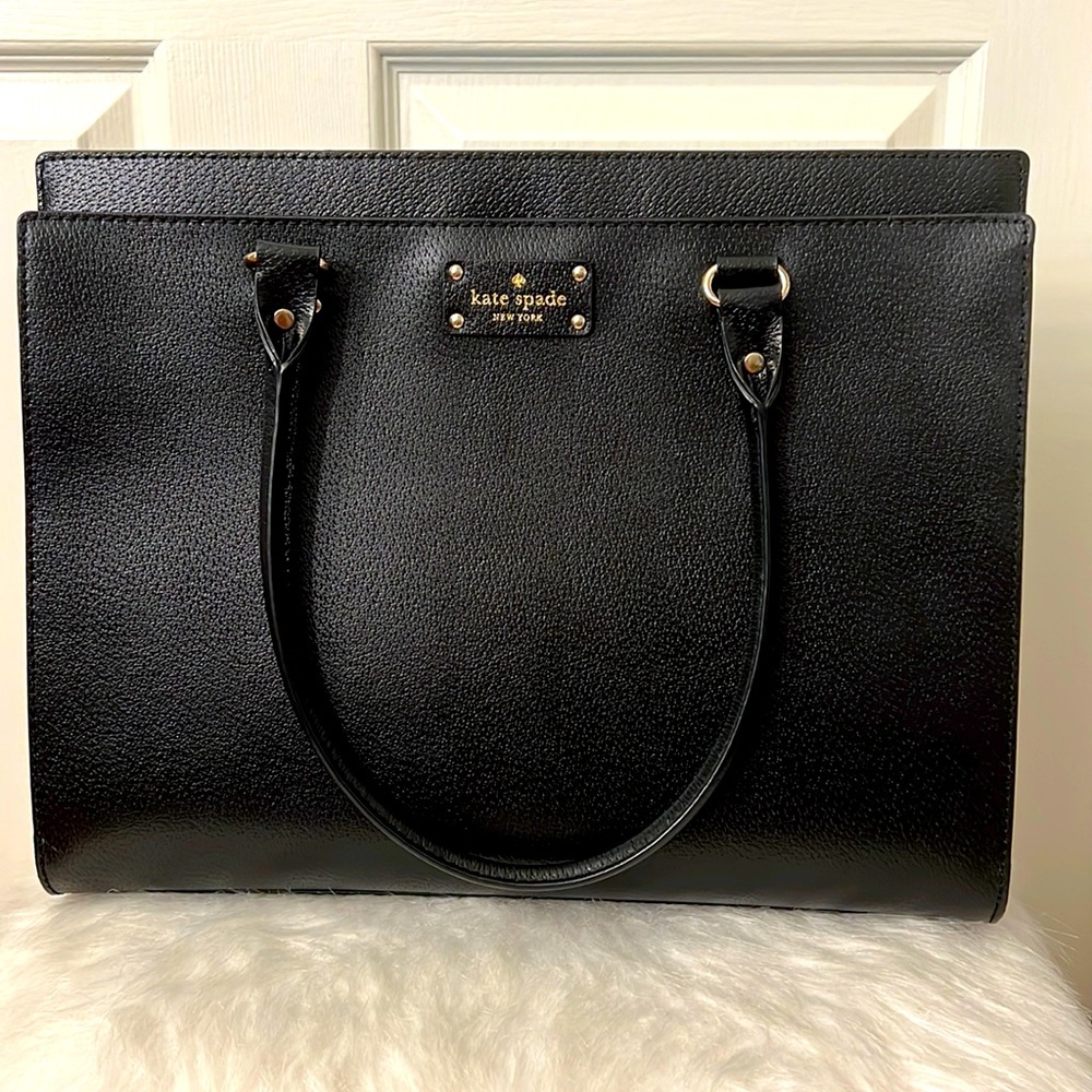 Large black Kate Spade bag with hot pink interior